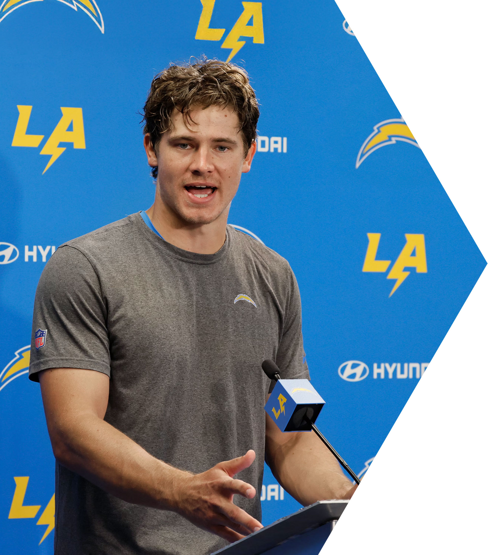 Justin Herbert speaking on teamwork, accountability, and building trust in competitive environments